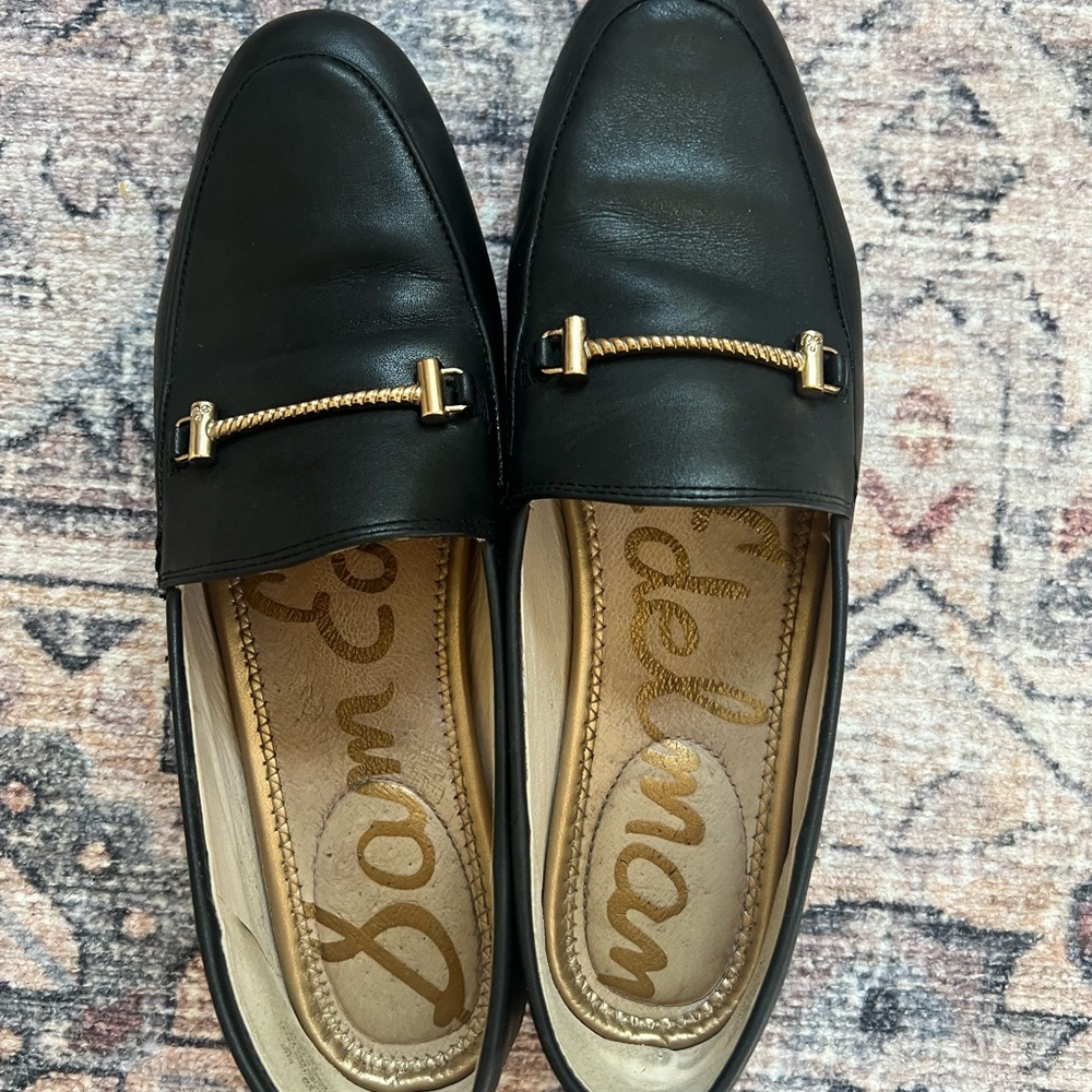 Sam Edelman Black and Gold Leather Loafers